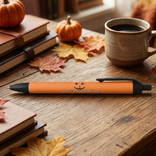 Caneta Preta Orange Pumpkin Personalizado Halloween Seu Nome