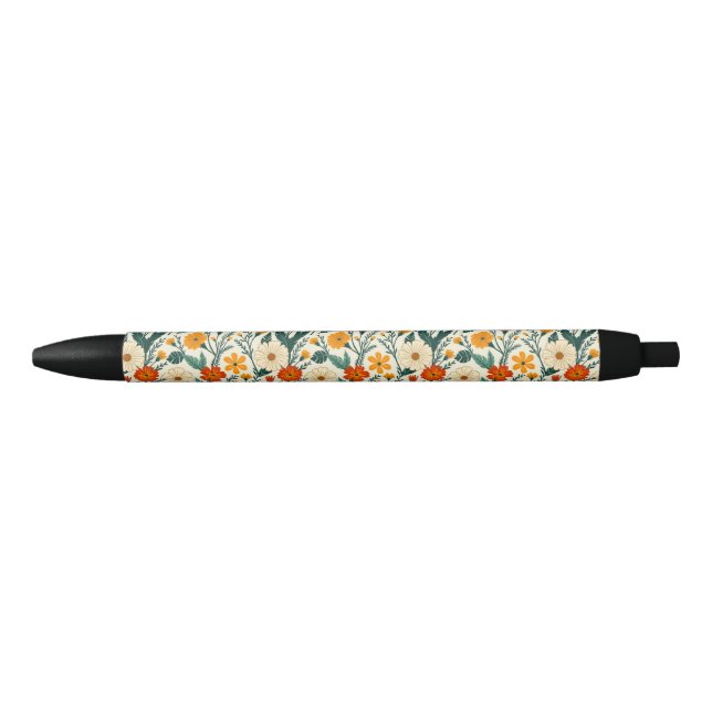 Caneta Preta Orange Russet e Cream Floral (Frente)