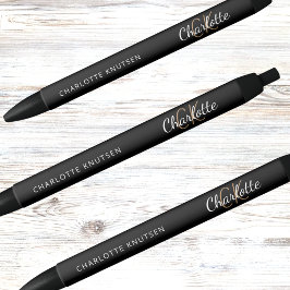 Caneta Preta Ouro negro com nome personalizado em letra cursiva