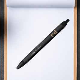 Caneta Preta Ouro preto nome monograma personalizado minimalist