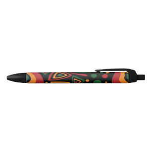 Caneta Preta Padrão Abstrato de Formas Tribais em Vermelho, Dou