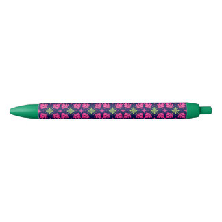 Caneta Preta Padrão abstrato de pétalas florais rosa geométrico