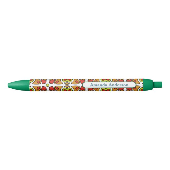 Caneta Preta Padrão Abstrato Simétrico Corações Personalizado (Frente)