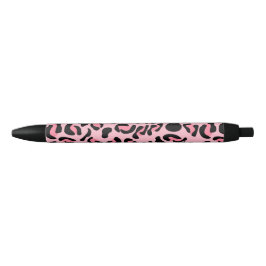 Caneta Preta Padrão Animal Rosa Moderno Leopardo