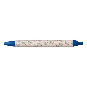 Caneta Preta Padrão Botânico Floral Rosa-Choque Teal