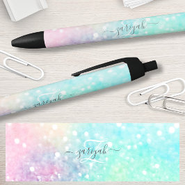 Caneta Preta Padrão Colorido Glitter Pastel Bokeh Girly