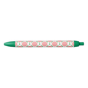 Caneta Preta padrão com flores rosa