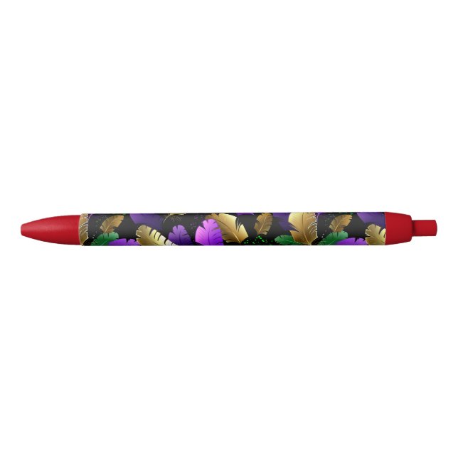 Caneta Preta Padrão contínuo com penas de Mardi Gras (Frente)