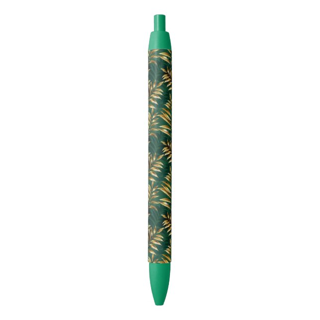 Caneta Preta Padrão contínuo com samambaias douradas (Frente Vertical)