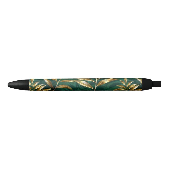 Caneta Preta Padrão contínuo com samambaias douradas (Frente)