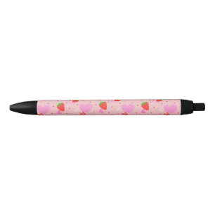 Caneta Preta Padrão contínuo de Morango Fofo & Corações