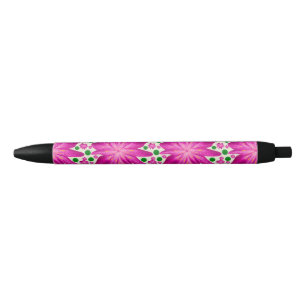Caneta Preta Padrão contínuo floral rosa quente