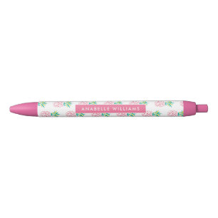 Caneta Preta Padrão de Ananás Rosa Girly