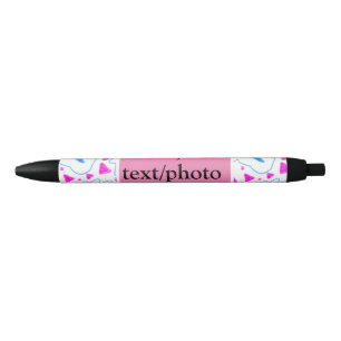 Caneta Preta Padrão de aquarela azul rosa adicionar nome texto