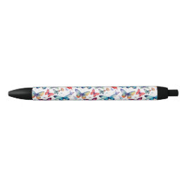 Caneta Preta Padrão de Aquarela de Borboleta Colorida