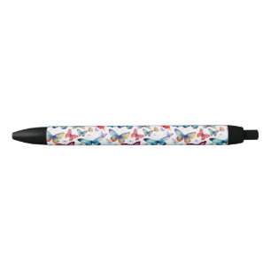 Caneta Preta Padrão de Aquarela de Borboleta Colorida