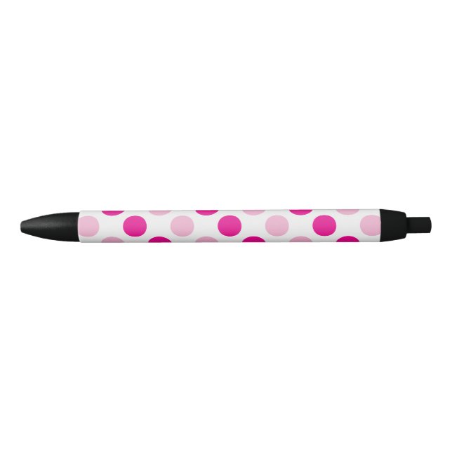 Caneta Preta Padrão de bolinhas rosa e branca (Frente)