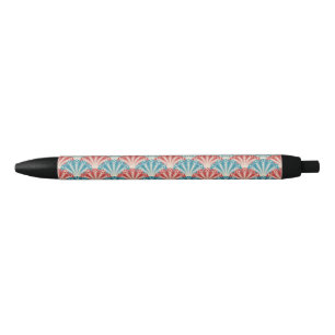 Caneta Preta Padrão de Cauda Pavão Vermelho e Azul