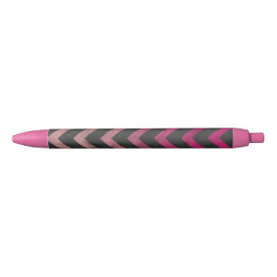 Caneta Preta Padrão de chevron rosa magenta vermelho ombre cinz