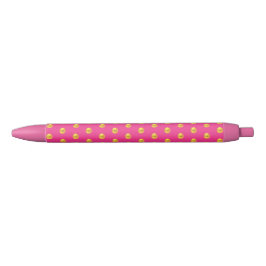 Caneta Preta Padrão de Confete Dourado Elegante em Rosa
