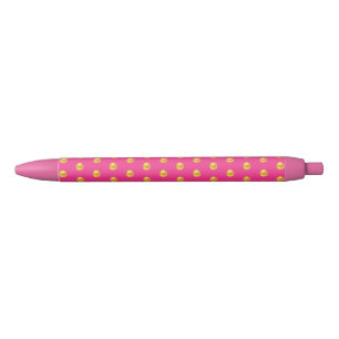 Caneta Preta Padrão de Confete Dourado Elegante em Rosa