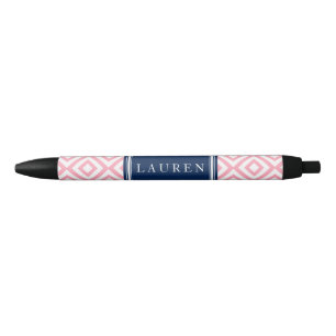 Caneta Preta Padrão de Diamantes Rosa e Azul