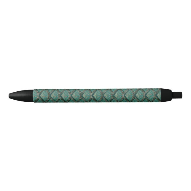Caneta Preta Padrão de estilo Art Deco em cor verde real (Frente)