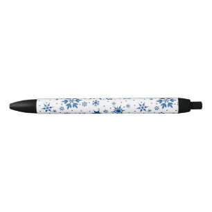 Caneta Preta Padrão de Floco de Neve Azul