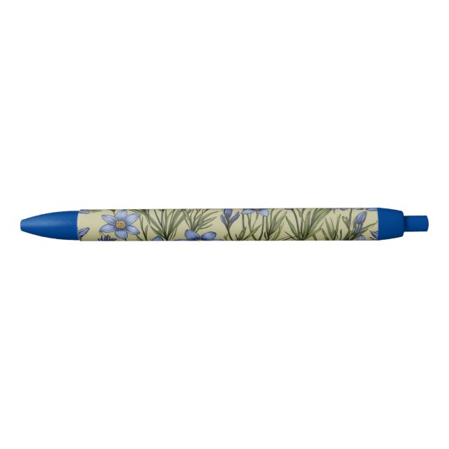 Caneta Preta Padrão de flor de erva azul (Frente)