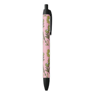 Caneta Preta Padrão de Flor de Hippie Funky Y2K Retro Rosa Verd