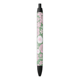 Caneta Preta Padrão de Flor Y2K 70s - Cor-de-rosa Verde