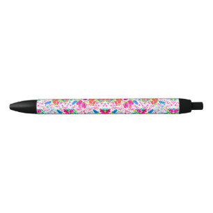 Caneta Preta Padrão de flores em aquarela coloridas fofas
