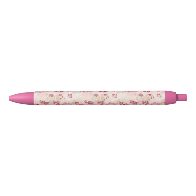 Caneta Preta Padrão de flores modernas cor-de-rosa fofo (Frente)