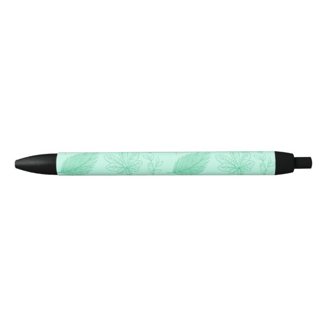 Caneta Preta Padrão de Folhas em Azul Menta (Frente)