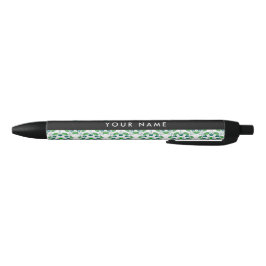 Caneta Preta Padrão de Folhas, Folhas Verdes, Seu Nome