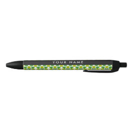 Caneta Preta Padrão de Folhas, Folhas Verdes, Seu Nome