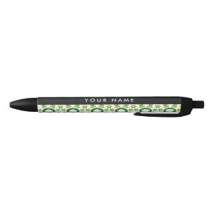 Caneta Preta Padrão de Folhas, Folhas Verdes, Seu Nome