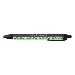 Caneta Preta Padrão de Folhas, Folhas Verdes, Seu Nome