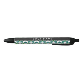 Caneta Preta Padrão de Folhas, Folhas Verdes, Seu Nome