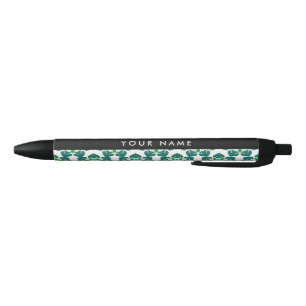 Caneta Preta Padrão de Folhas, Folhas Verdes, Seu Nome