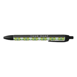 Caneta Preta Padrão de Folhas, Folhas Verdes, Seu Nome