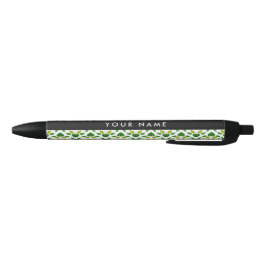 Caneta Preta Padrão de Folhas, Folhas Verdes, Seu Nome