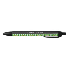 Caneta Preta Padrão de Folhas, Folhas Verdes, Seu Nome