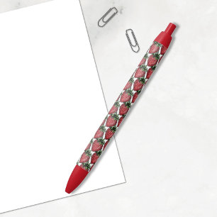Caneta Preta Padrão De Fruta De Morango Vermelho De Volta À E
