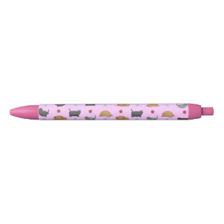Caneta Preta Padrão de Gatos Gordos a Rosa