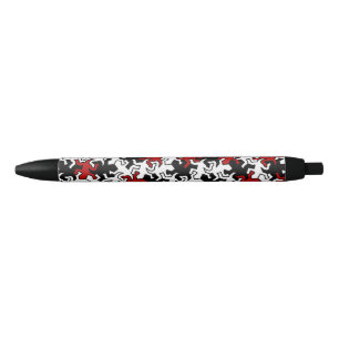 Caneta Preta Padrão de Geckos Mosaicos - preto vermelho