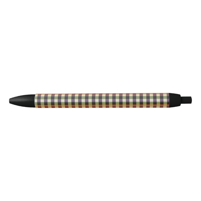 Caneta Preta Padrão de gingham preto e roxo do Halloween (Frente)