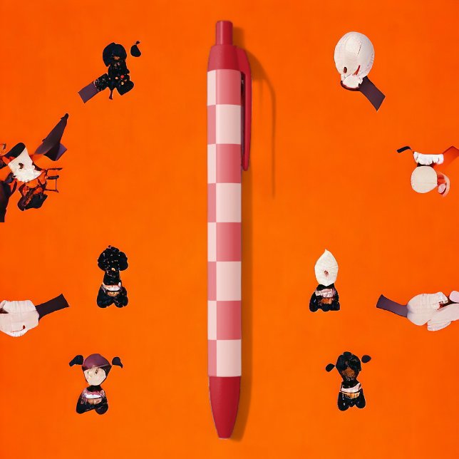 Caneta Preta Padrão de Gingham Vermelhos Rosa Verificado (Zazzle Pink Red Checkered Gingham Black Ink Pen)