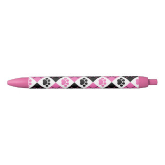 Caneta Preta Padrão de Impressão da Pata de Estilo Rosa e Preto