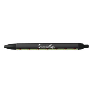 Caneta Preta Padrão de ladybugs de nome personalizado